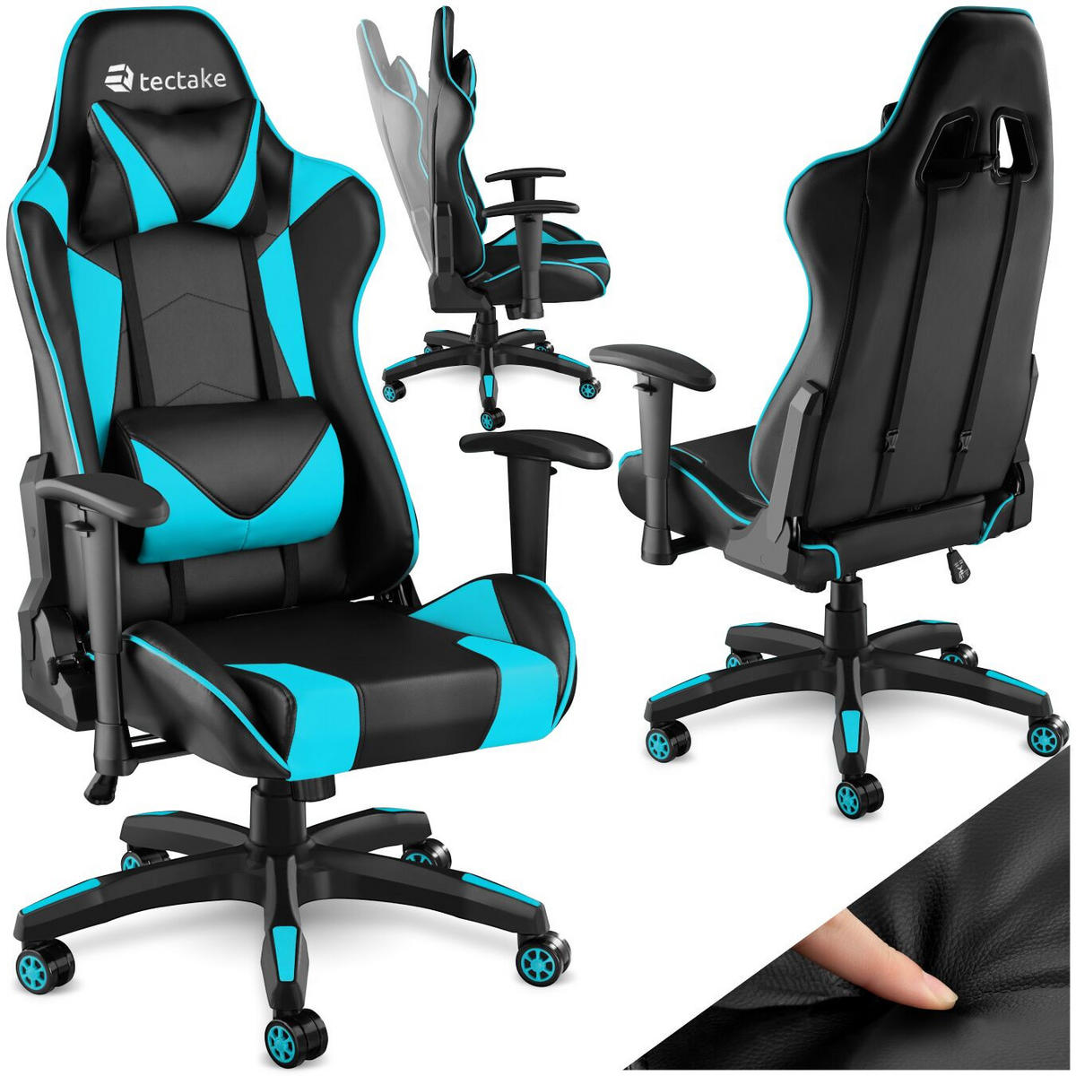 RACING-GAMINGSTUHL Twink,Belastbarkeit 120 kg,schwarz/azur - Schwarz/Hellblau, Textil (68/125/69cm) - tectake