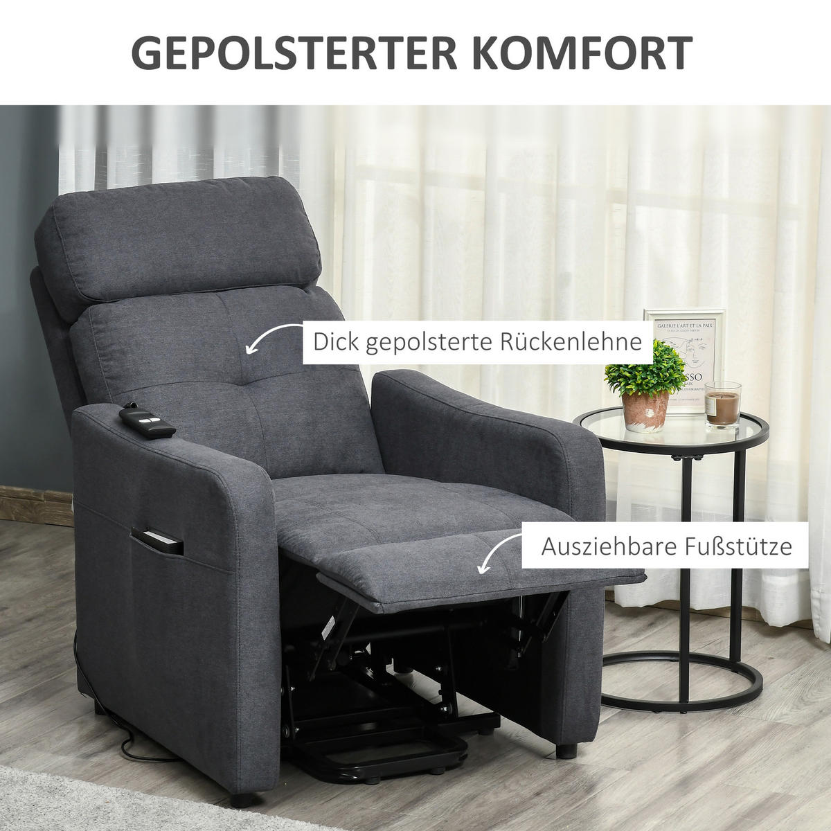 SESSEL mit Aufstehhilfe, Polyester, Grau - Grau, Kunststoff (94/104/71cm) - HOMCOM