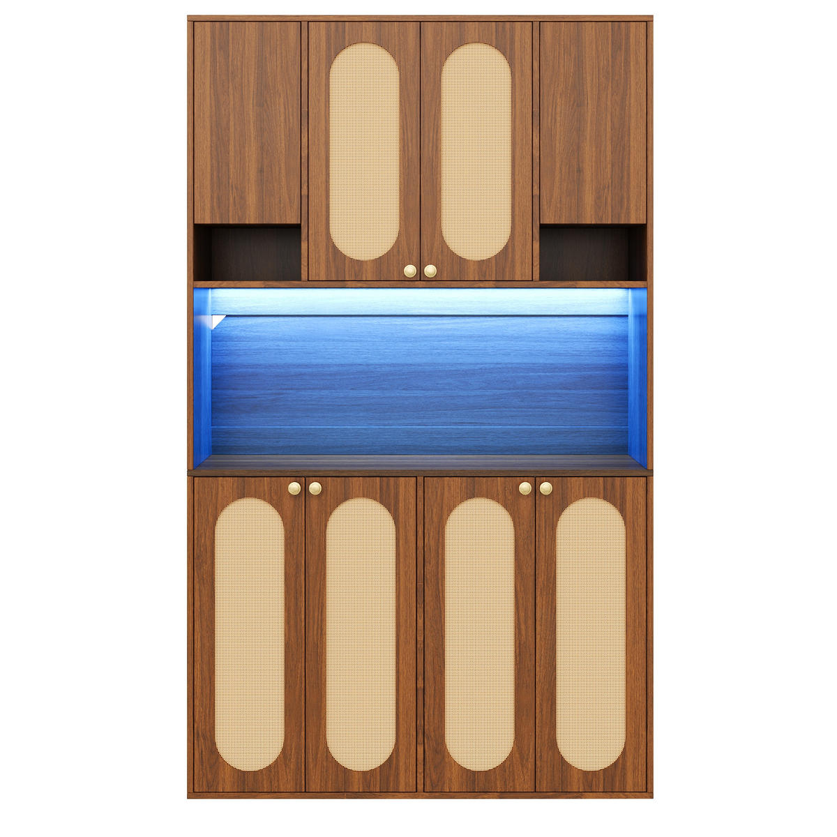 SIDEBOARD PE Rattan LED Hausbar Schrank Aufbewahrung Modern - Naturfarben, Holzwerkstoff (106/178/40cm) - FLIEKS