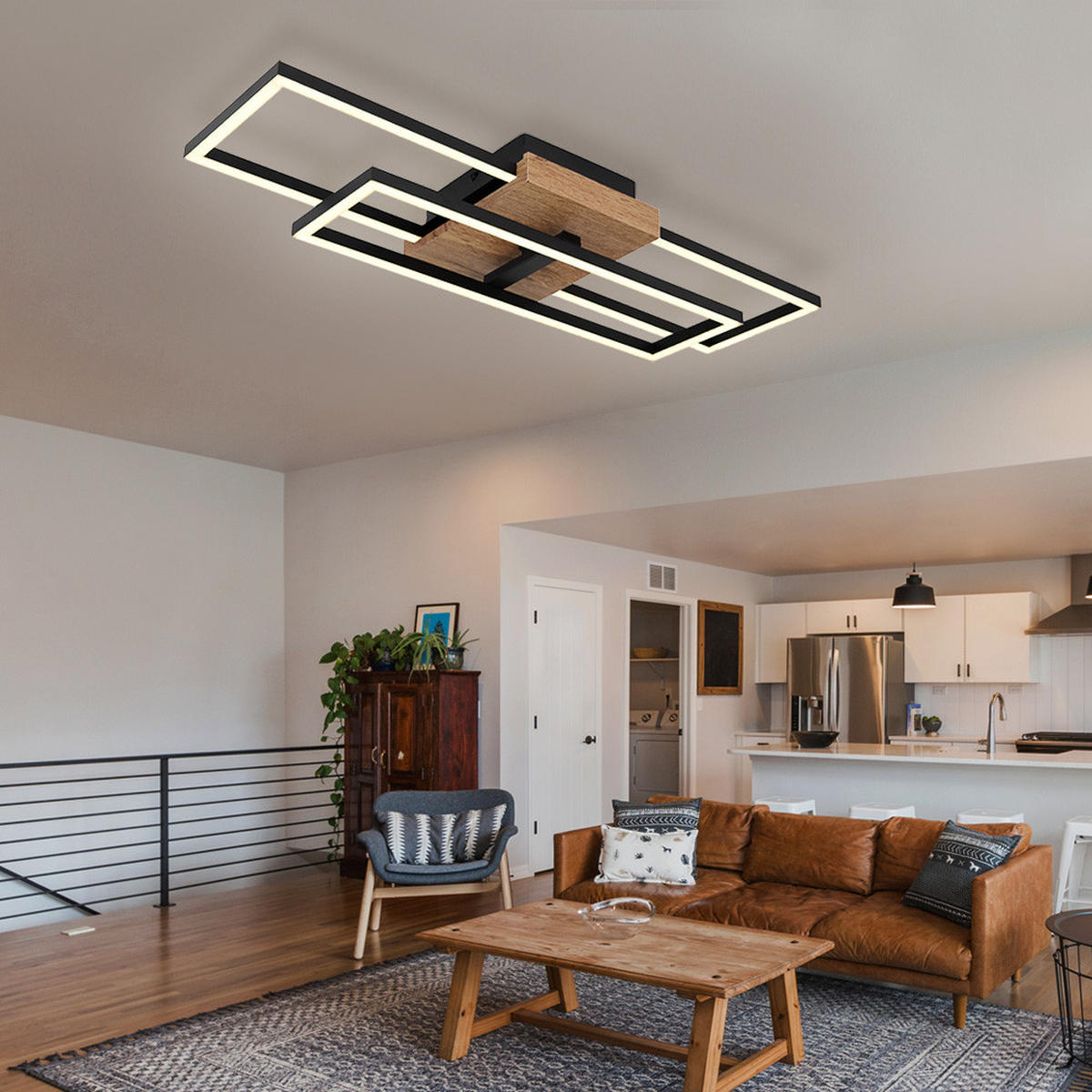 LED DECKENLEUCHTE Kendra Holzoptik Schwarz - Schwarz, Metall (60/15/10cm) - Globo Lighting