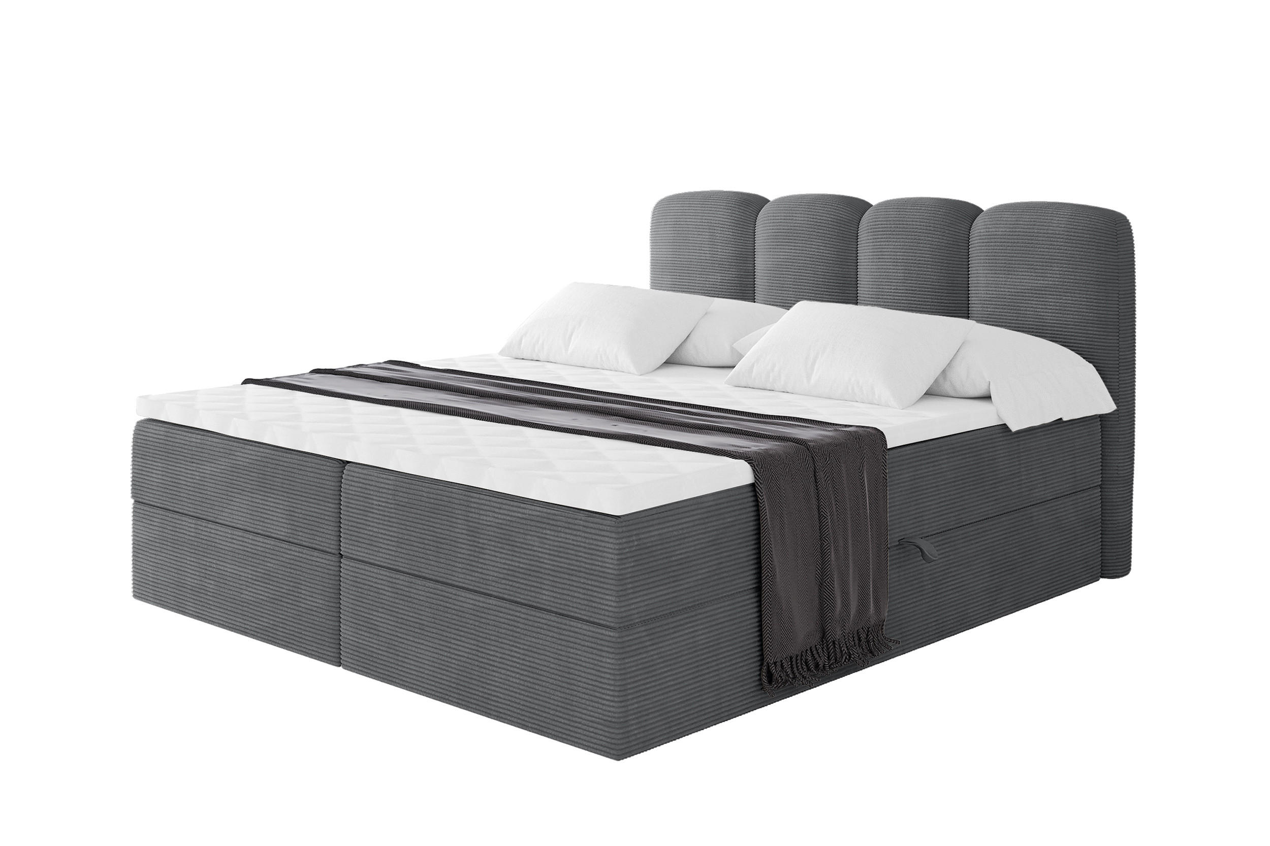 BOXBETT mit Matratze H4 - NINA - 160x200 cm - Dunkelgrau - Taupe, Holzwerkstoff (160/200cm) - ALTDECOR
