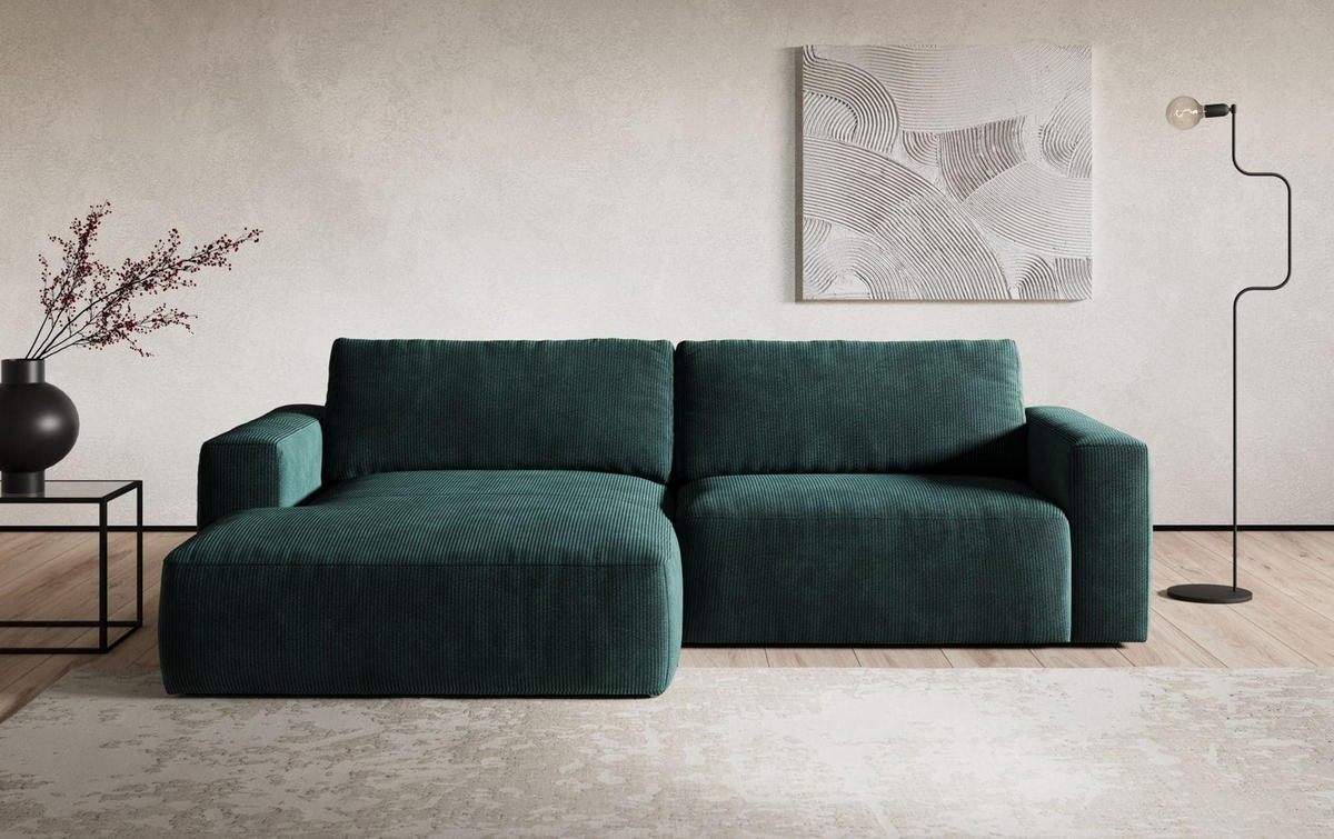 ECKSOFA mit Cord-Stoff - Schwarz/Grün, Holz/Kunststoff (288/175cm) - Cotta