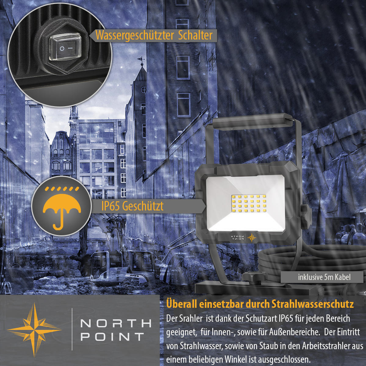 LED-BAUSTRAHLER mit Standfuß - 20W für handwerkliche Tätigkeiten im Innen- und Außenbereich, 2er-Set - Schwarz, Metall (16.3/16/24cm) - Northpoint