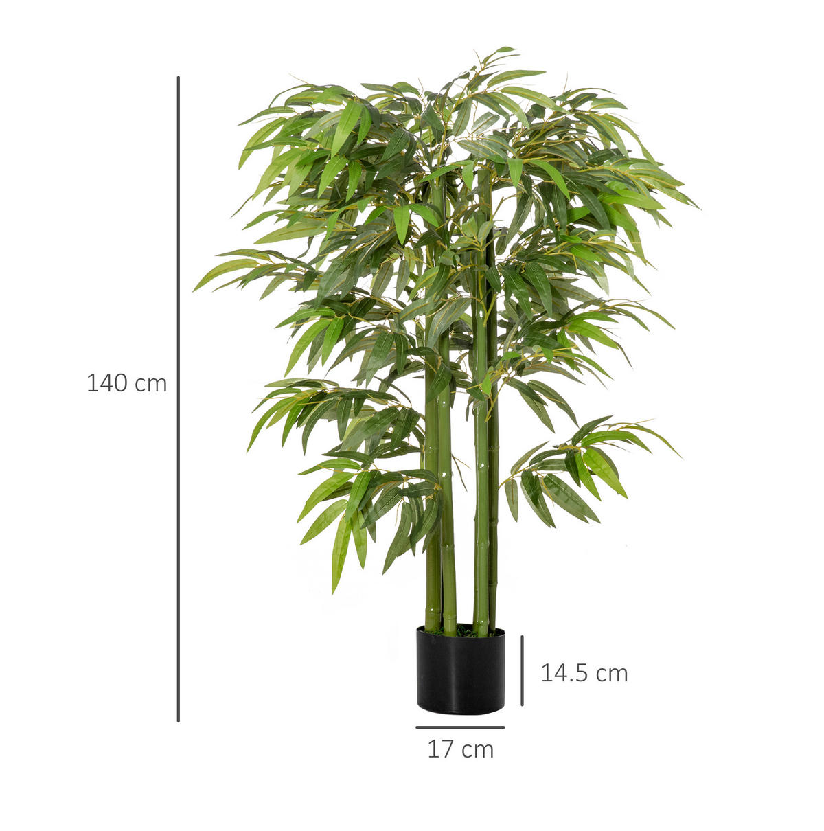 KUNSTPFLANZEN Bambusbaum 17/17/140 cm grün aus Kunststoff mit Topf - Grün, Kunststoff (140cm) - OKWISH