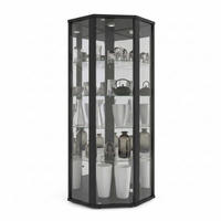 ECKVITRINE 56,5/56,5/176 cm mit Spiegel, LED & Schloss - Transparent/Silberfarben, Glas/Holzwerkstoff (56.5/176/56.5cm) - K-Möbel