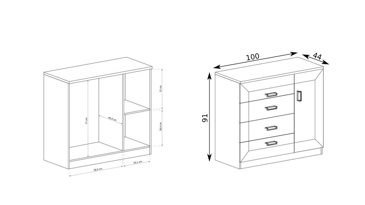 KOMMODE UDINE 100/90/40cm mit 4 Schubladen 1 Türen Braun - Braun, Holzwerkstoff (100/90/40cm) - MASSENO