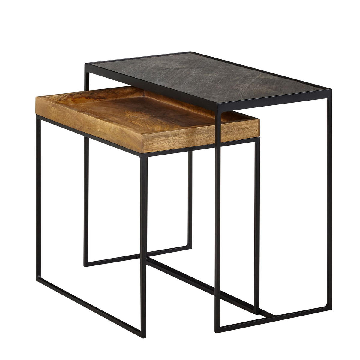 COUCHTISCH eckig 2er-Set FERRIS Holz - Schwarz, Stein (60/30/50cm) - tinkaro
