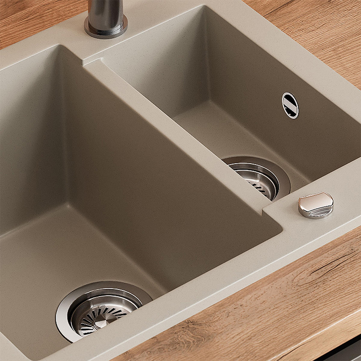 SPÜLBECKEN Prag Beige 58 x 50 cm mit 2 Spülen - Beige, Keramik (58/28/50cm) - Bergstroem