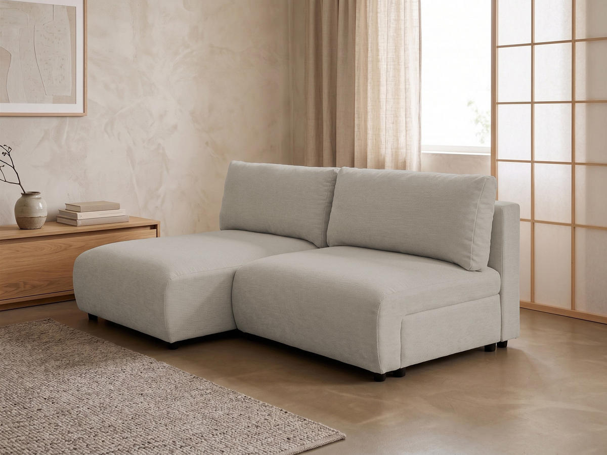 ECKSOFA Sora mit Schlaffunktion, Bettkasten und extra tiefer Komfortzone aus hochwertigem Taupe Strukturstoff - Taupe/Schwarz, Holz/Kunststoff (140/200cm) - S-Style