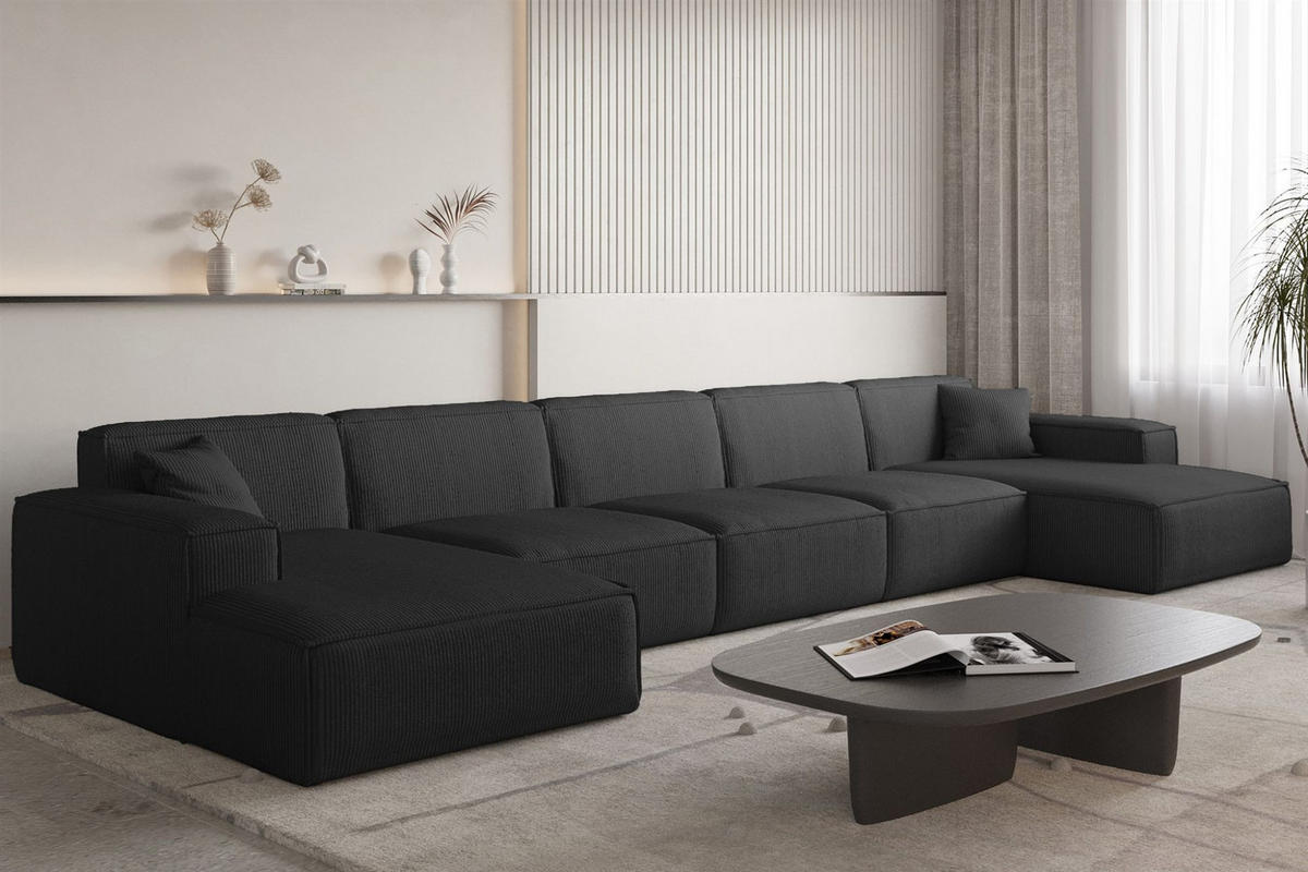 WOHNLANDSCHAFT Celes Premium Xl Scala - Schwarz, Holzwerkstoff/Textil (462/73/165cm) - Fun Möbel