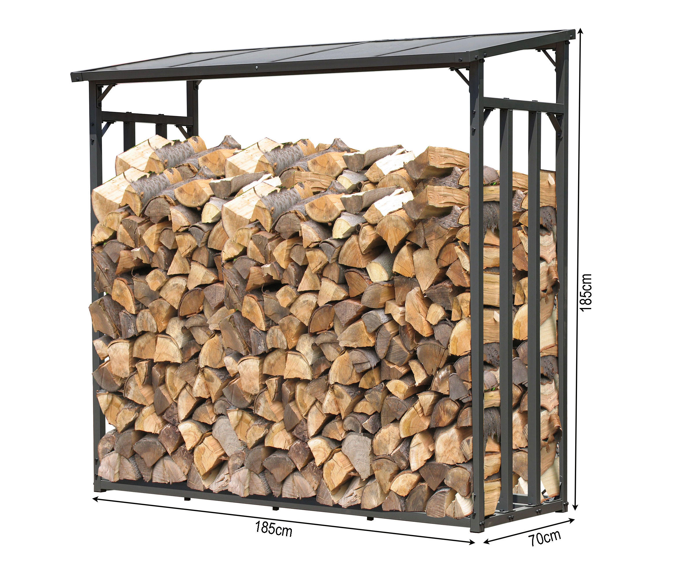 KAMINHOLZREGAL Außen 185x70x185 cm Metall Anthrazit 2,3 m³ / 3,5 SRM - Anthrazit, Metall (185/185/70cm) - QUICK STAR
