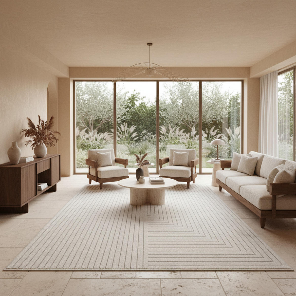 TEPPICH In-/Outdoor Kurzflor Skandinavisch Muster Polypropylen Terrasse Creme Rechteckig 120x170 - Beige, Textil (120/170cm) - KADIMA DESIGN