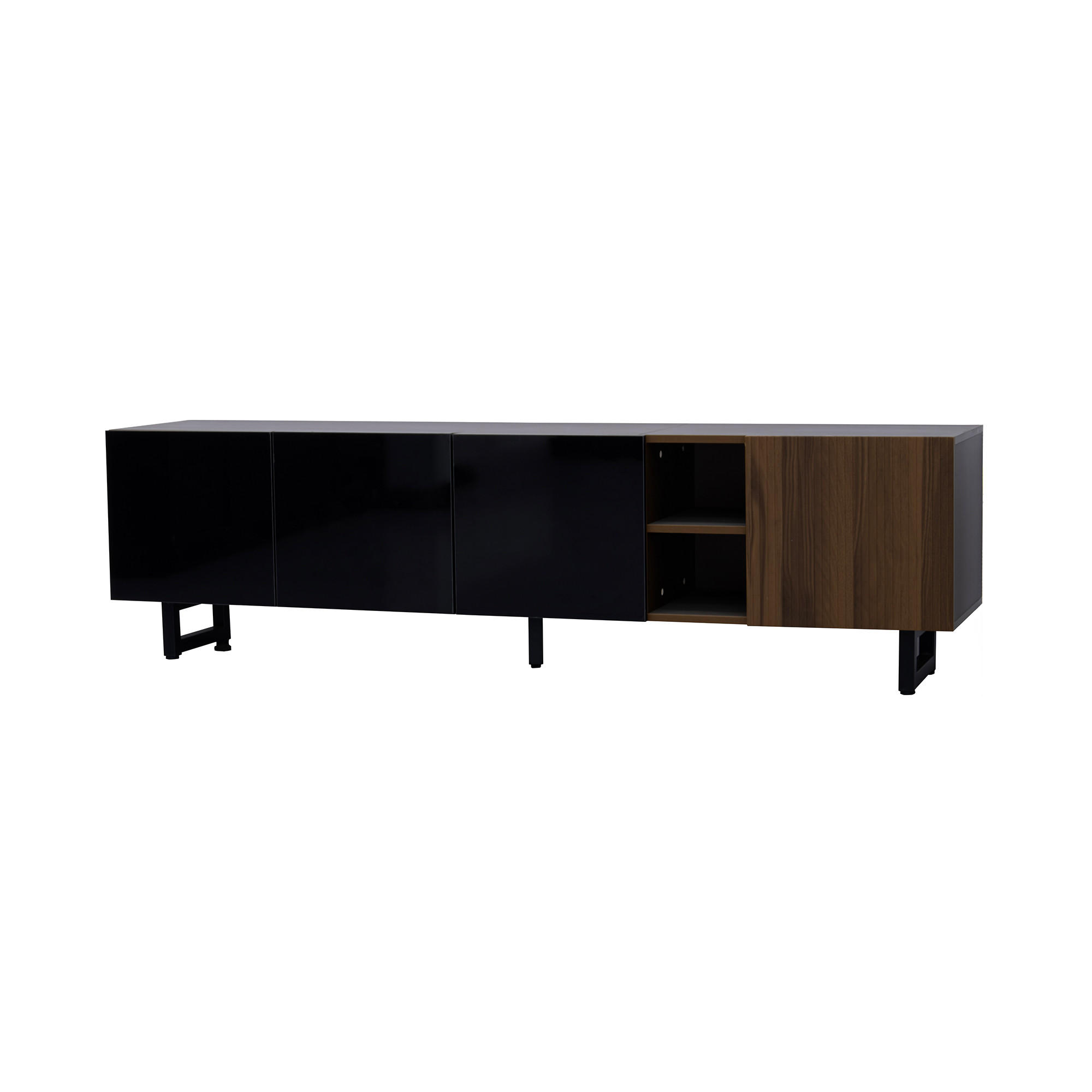 TV Lowboard 180x38x50 cm, 4 Türen, Vintage Holz - Schwarz, Holz (180/50/38cm)