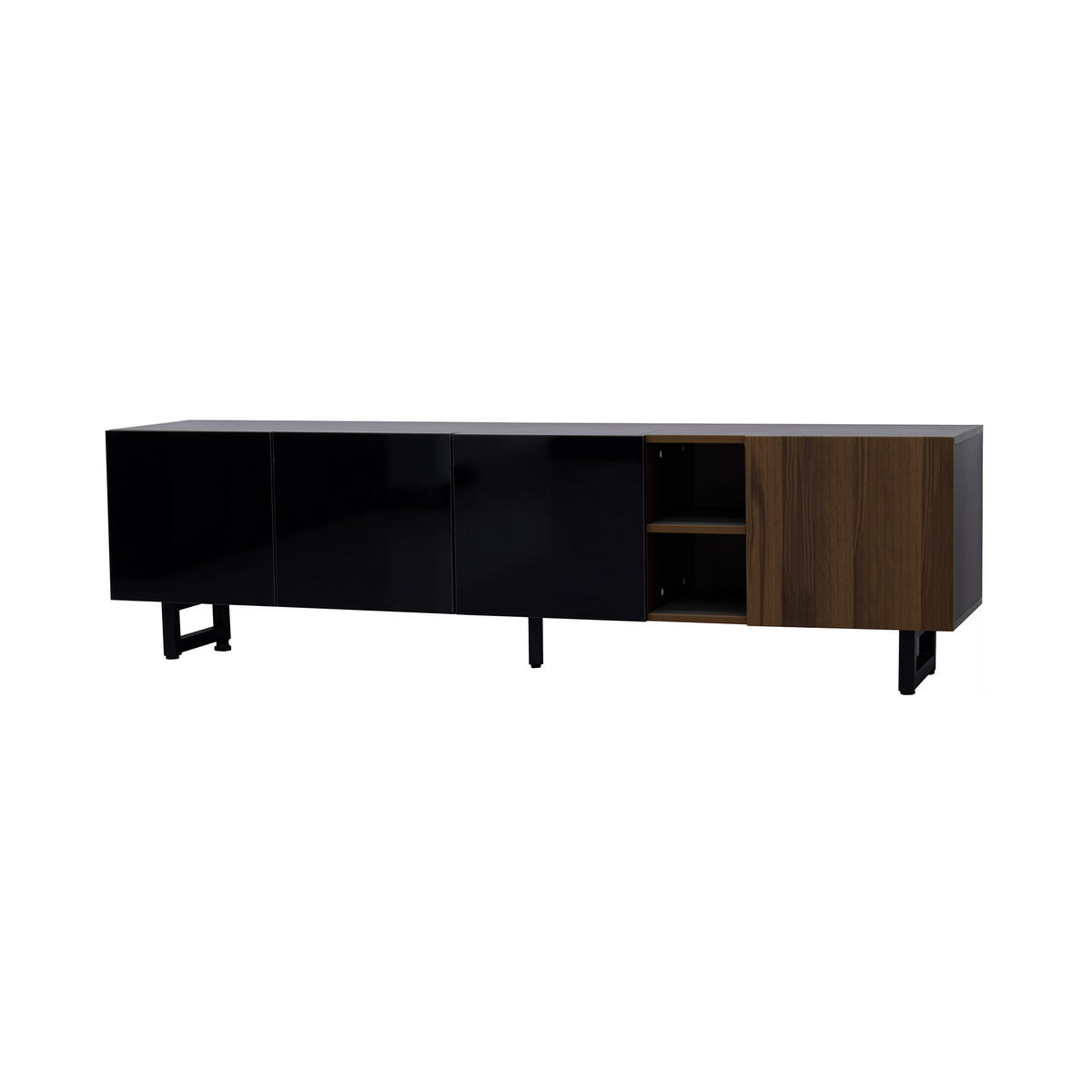 TV-SCHRANK Schwarz/Natur 180/38/50 cm Vier Türen Grifflos Hochglanz - Schwarz, Karton (38/50/180cm) - PANGIVO