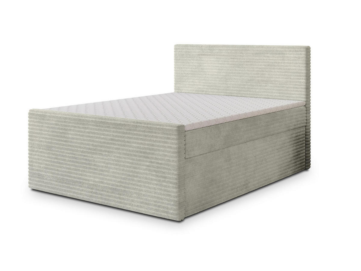 BOXBETT NOLEN 180x200 cm mit Matratze und Topper - Hellgrau - Hellgrau, Holz (180/200cm) - MASSENO
