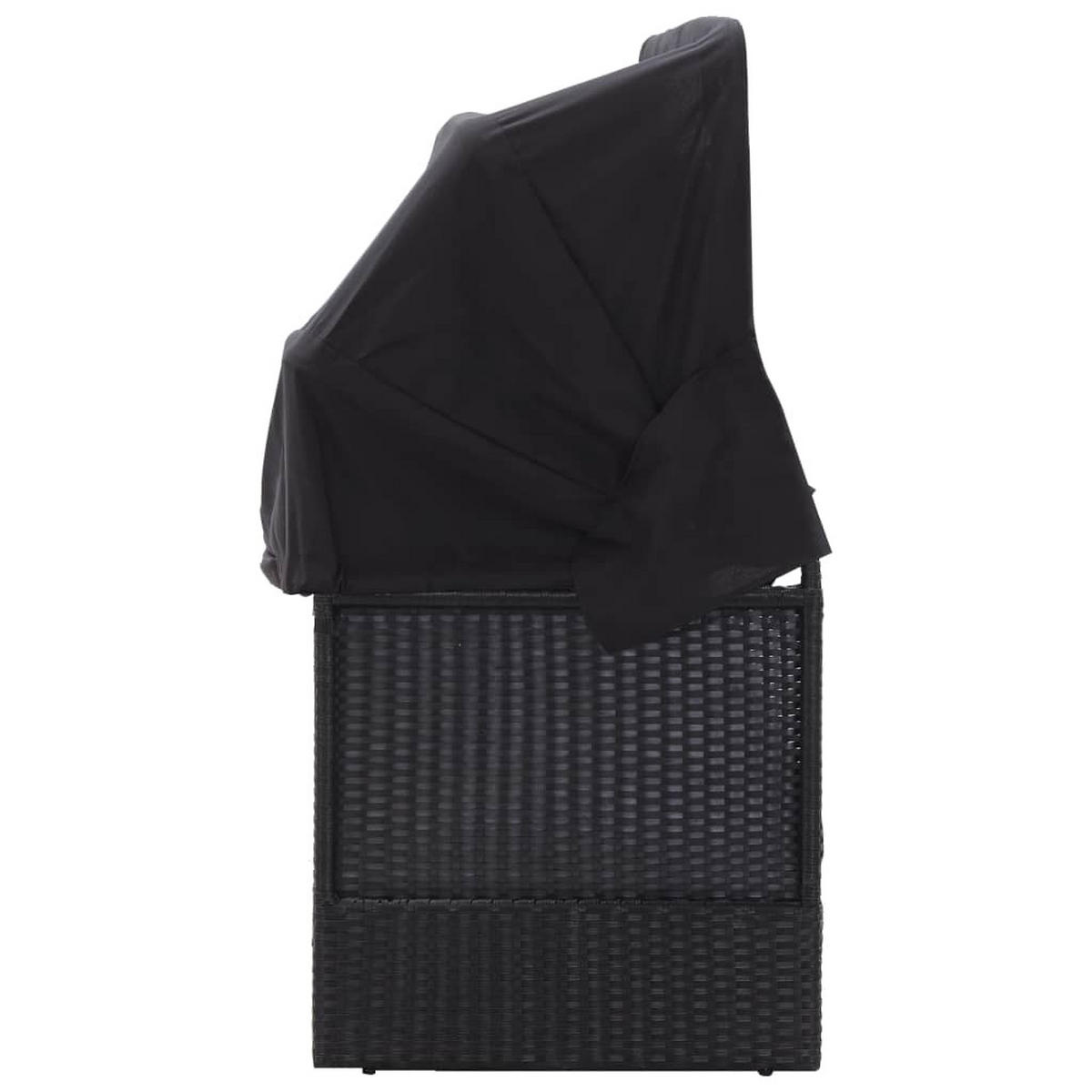 SONNENLIEGE mit Kissen und Baldachin, verstellbar, 205/62/124 cm, aus Poly Rattan, Schwarz - Schwarz, Kunststoff/Textil (205/124/62cm) - vidaXL