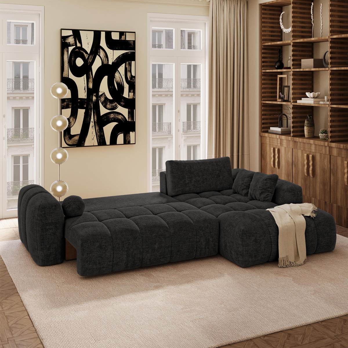 ECKSOFA rechtwinklig SKY Köpergewebe Dunkles Anthrazit 310cm - Dunkelgrau/Anthrazit, Textil (310/180cm) - Premium Interiors