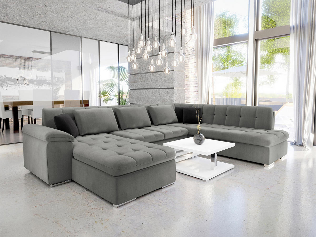WOHNLANDSCHAFT Niko Bis Lux, Seite: Links - Grau, Holz/Textil (348/76/205cm) - MIRJAN24