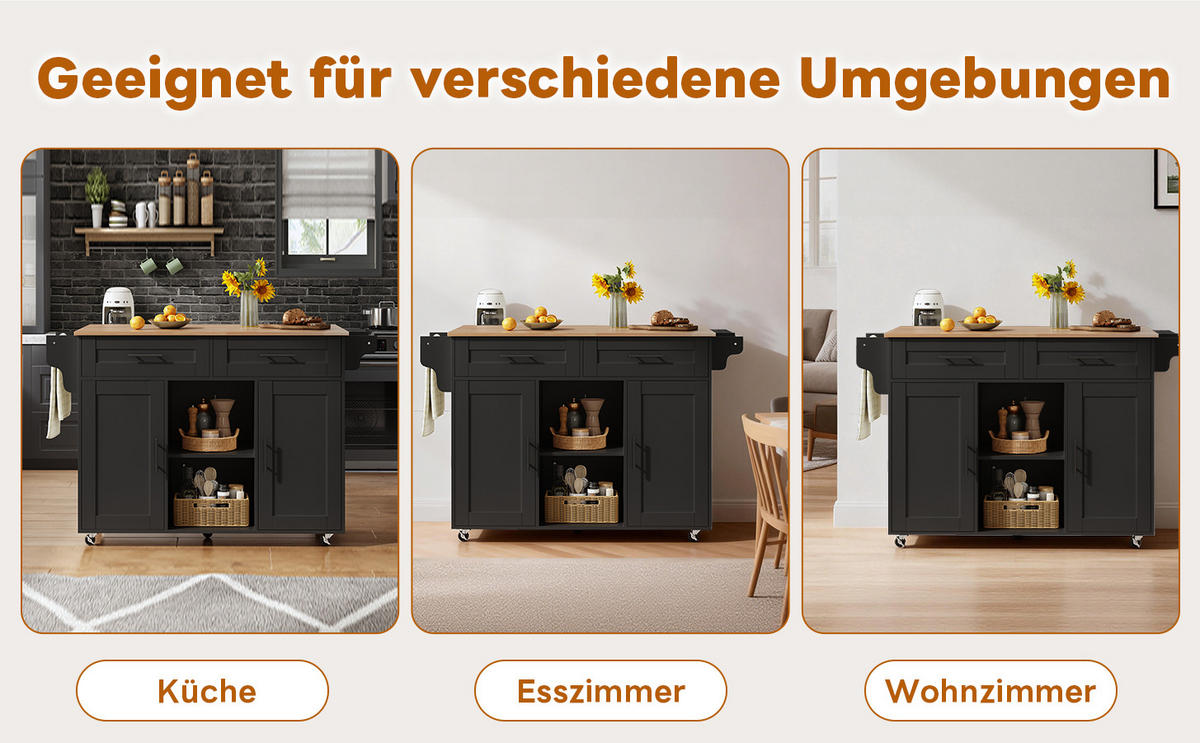 KÜCHENINSEL Schwarz 145/70/94,5 cm - Schwarz, Holzwerkstoff (145/94.5/70cm) - PANGIVO