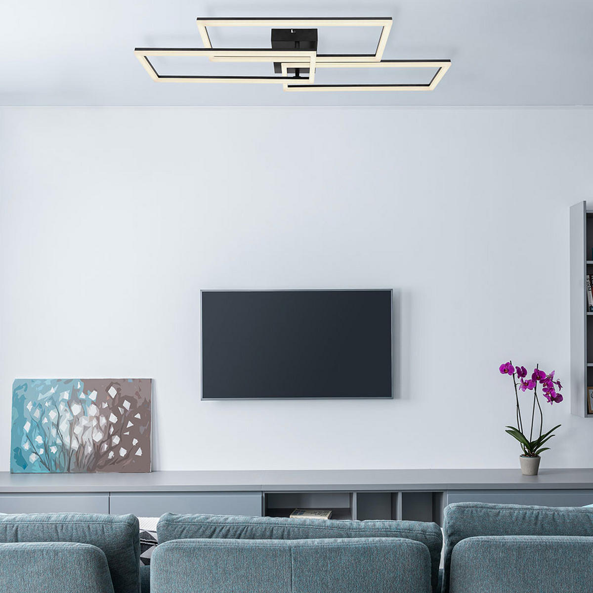 LED DECKENLEUCHTE Schwarz Weiß Fernbedienung - Schwarz, Metall (90/40/8.7cm) - Globo Lighting