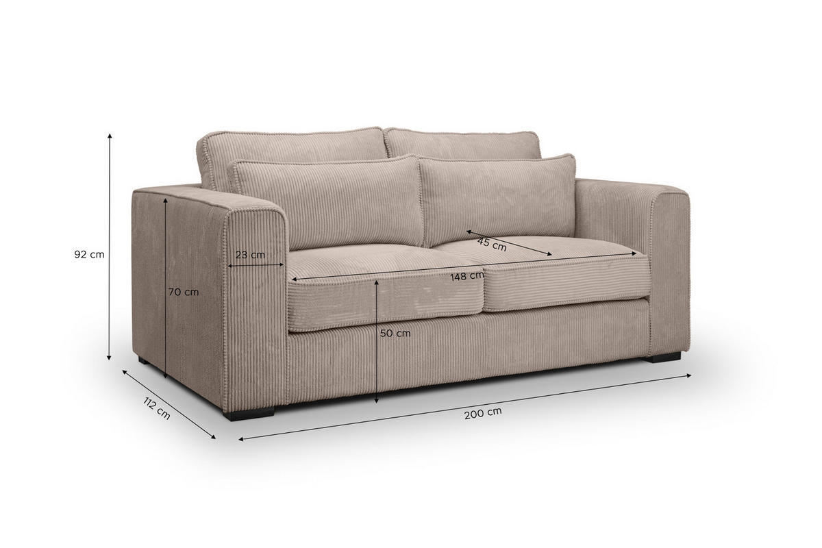 SOFA beige-braun Cord 2,5-Sitzer 200 cm, Couch mit Wellenfederung - Schwarz/Braun, Holzwerkstoff/Kunststoff (200/92/112cm) - Inn.Furn