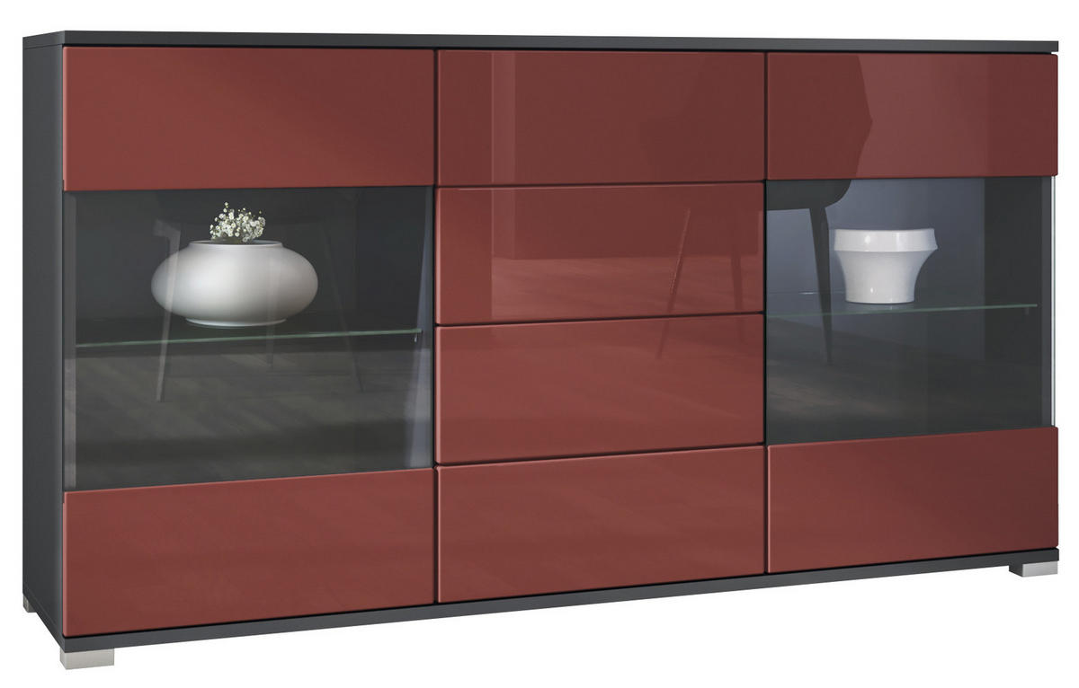 SIDEBOARD Bari Bordeaux Hochglanz - Bordeaux, Holzwerkstoff (138.5/75.5/35cm) - Vladon