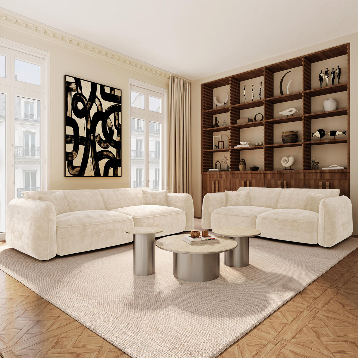 SOFA LOMI Geprägter Samt Creme 150cm - Creme, Textil (150/74/90cm) - Premium Interiors