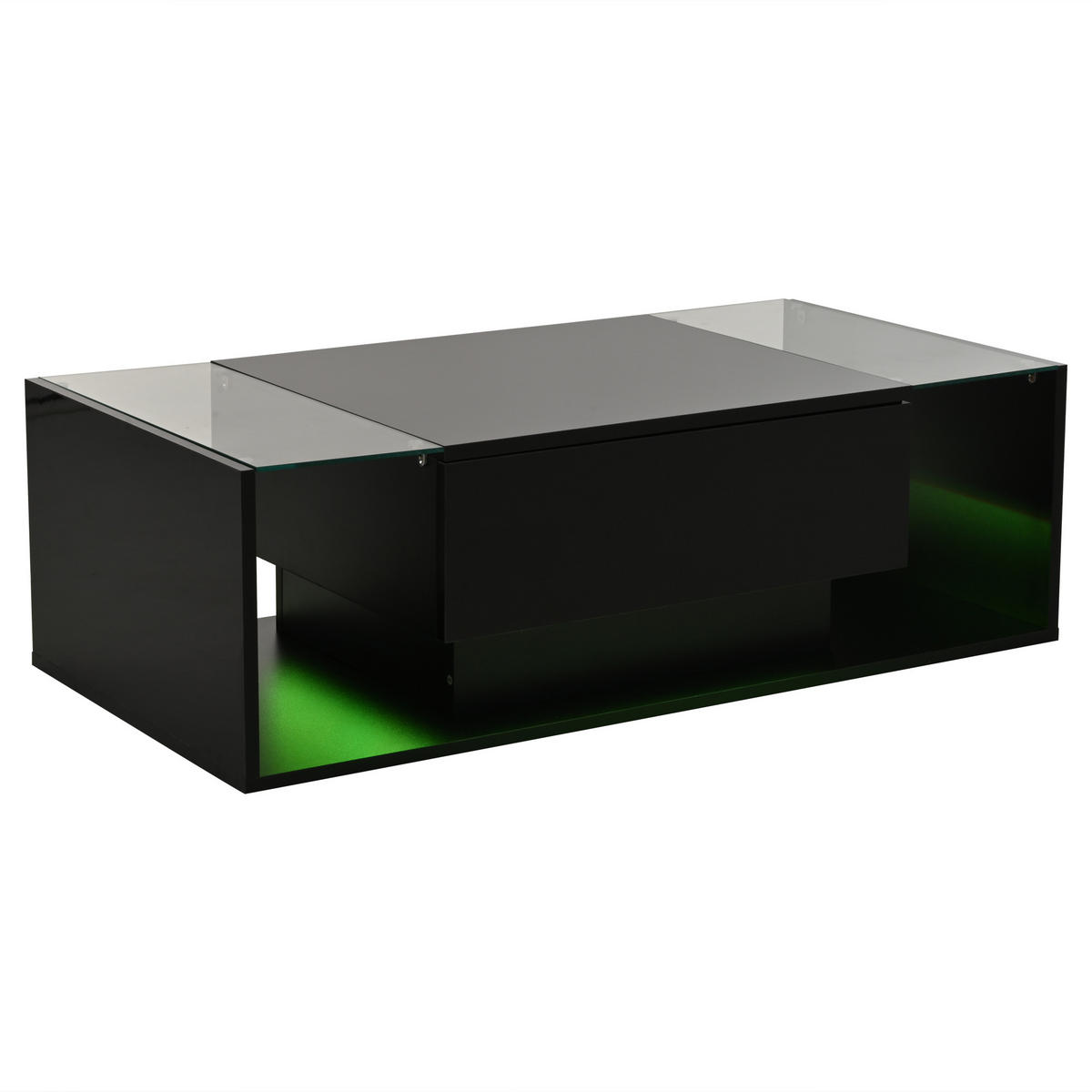 COUCHTISCH in Schwarz Kaffeetisch mit 1 Schublade und LED-Lichtleiste für Wohnzimmer, B100/T50/H31cm - Schwarz, Glas/Holzwerkstoff (50/100/31cm) - STILVORA