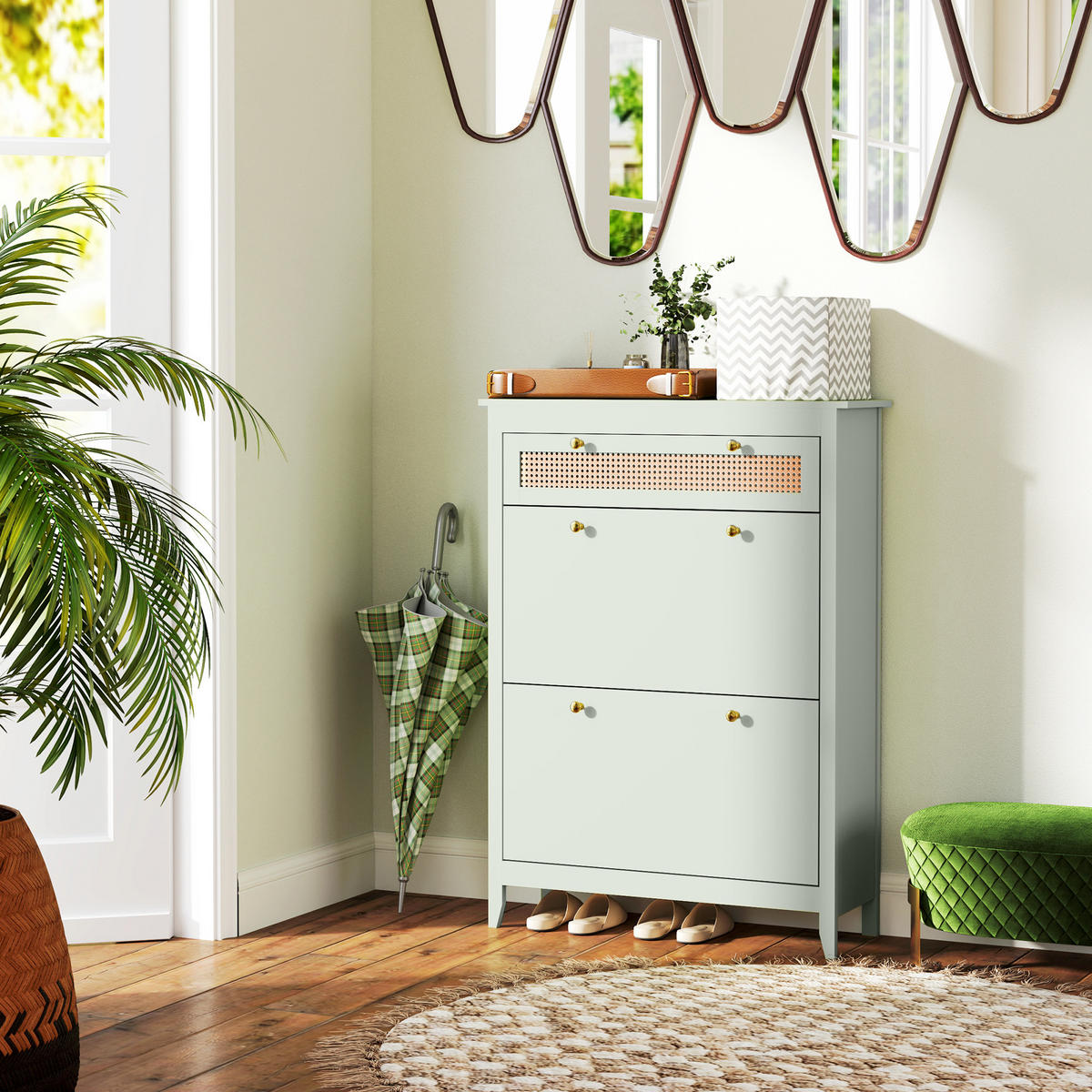 SCHUHSCHRANK mit 2 Klappen Schuhkipper mit Schublade für 12 Paar Schuhe Grün - Grün, Holzwerkstoff (30/120/88cm) - HOMCOM