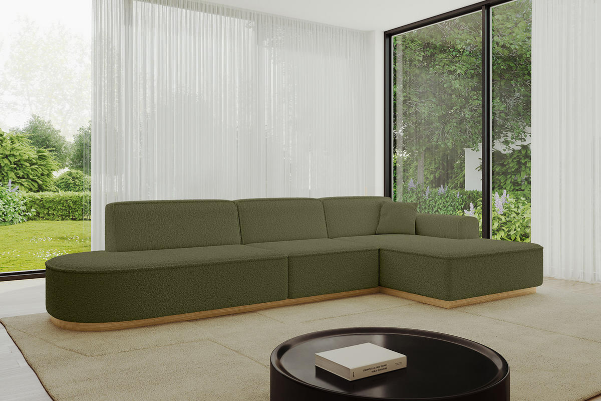 ECKSOFA Ottomane Rechts IREA-L2-v2 - 327x165x80 cm Grün - Platinfarben, Holzwerkstoff/Textil (327/165cm) - ALTDECOR