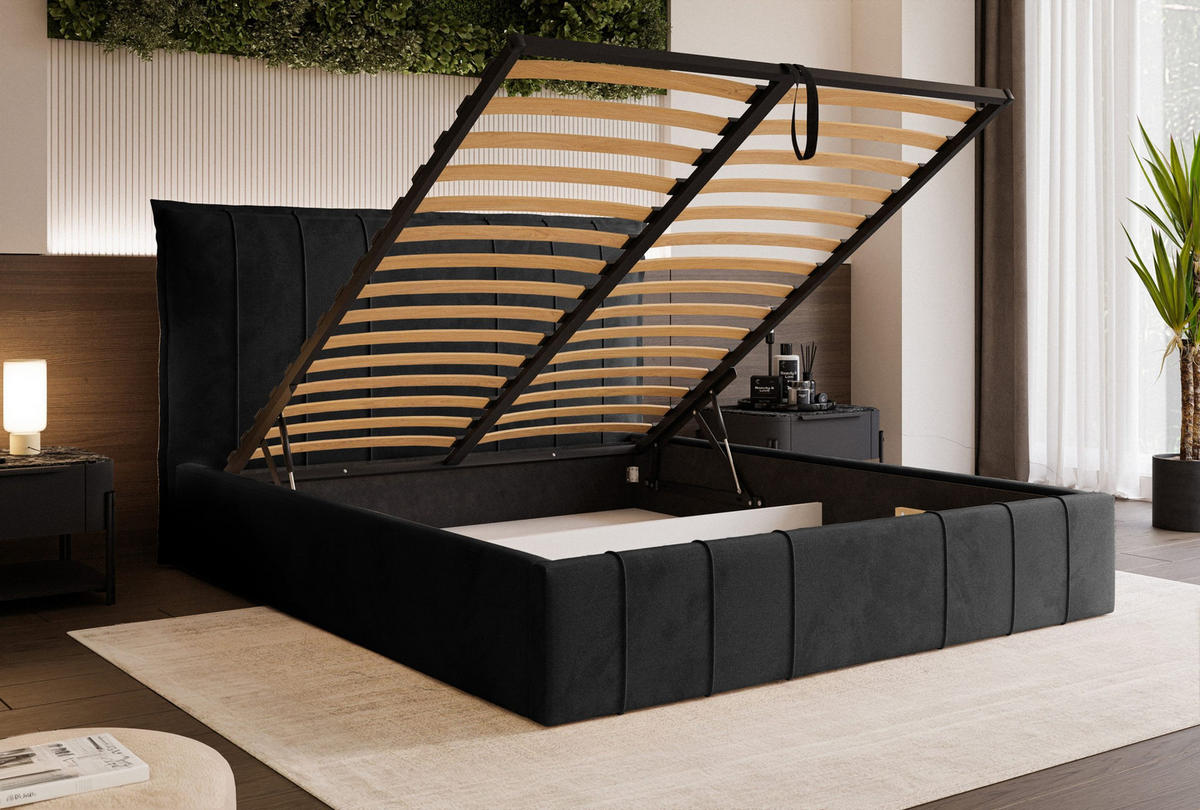 POLSTERBETT Acate 140x200 cm, Schwarz - Schwarz, Textil (140/200cm) - Fedve