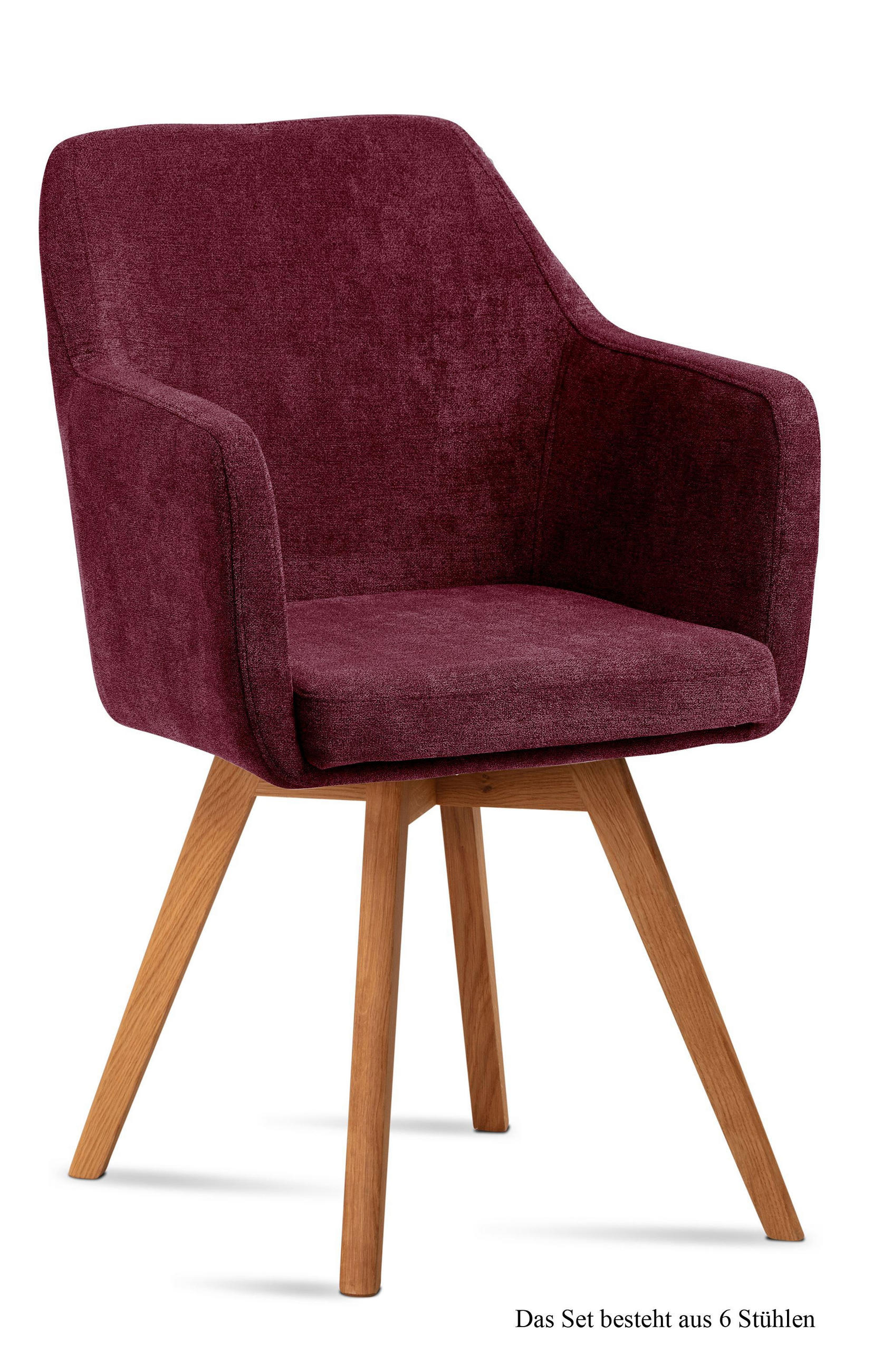 ARMLEHNSTUHL (6er-Set) Dolli 57x87x60 Eiche geölt/Marsala - Eichefarben/Brombeere, Kunststoff (60/87/57cm) - 58aufmkessel