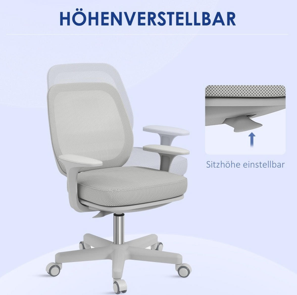 KANCELÁRSKA stolička 55/48/82,5-94,5 cm sivá otočná a výškovo nastaviteľná z polyesteru - sivá, plast (48/94.5/55cm) - OKWISH