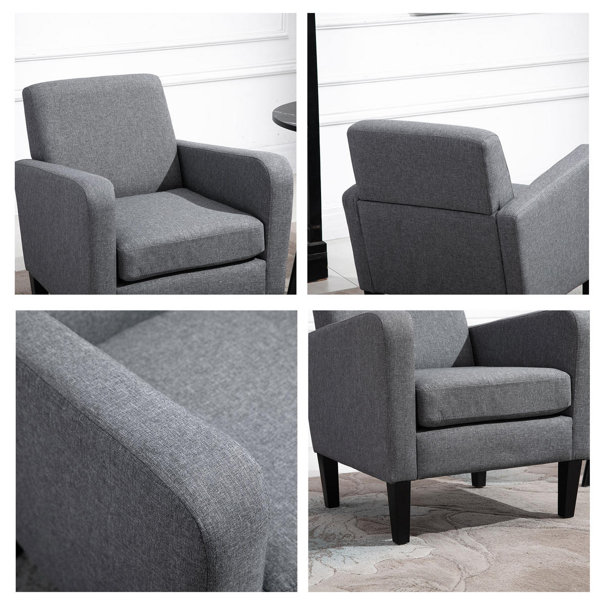 SESSEL mit Rückenlehne, abgerundeten Armlehnen Gepolstert Loungesessel Hellgrau - Hellgrau, Textil (72/74/66cm) - HOMCOM