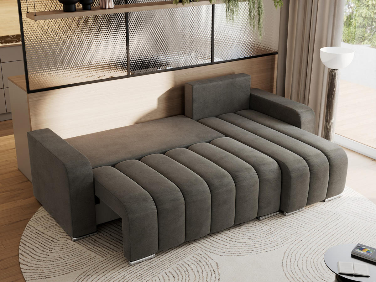 ECKSOFA KIRASSO L Dunkelgrau Velvet - Dunkelgrau/Grau, Textil (245/147cm) - MKS