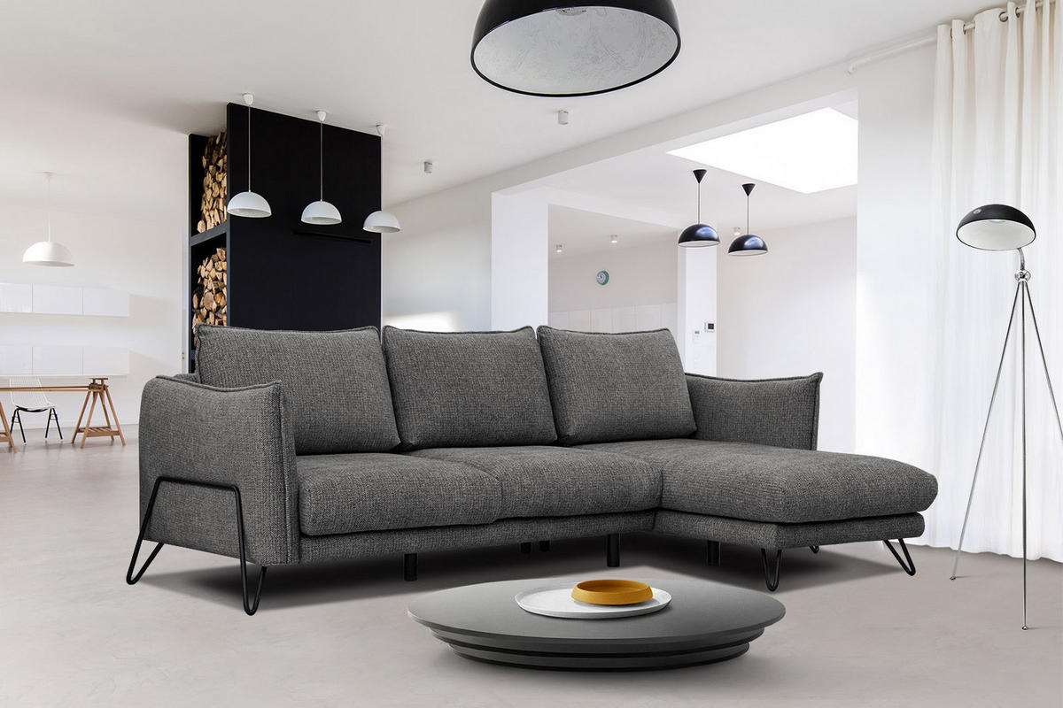 ECKSOFA HOSTEN 4-Sitzer, anthrazit - Anthrazit/Schwarz, Holzwerkstoff/Textil (269/158cm) - Courtois Laville