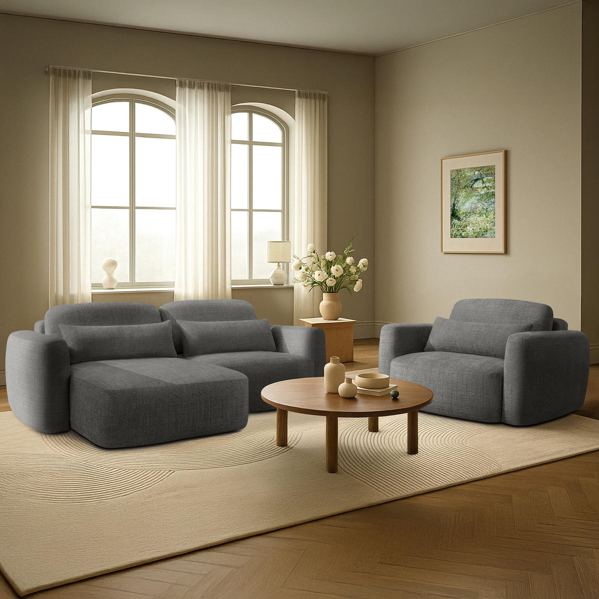 SITZGARNITUR ELOSA - Dunkelgrau, Holz/Textil (245/85/165cm) - KONSIMO®