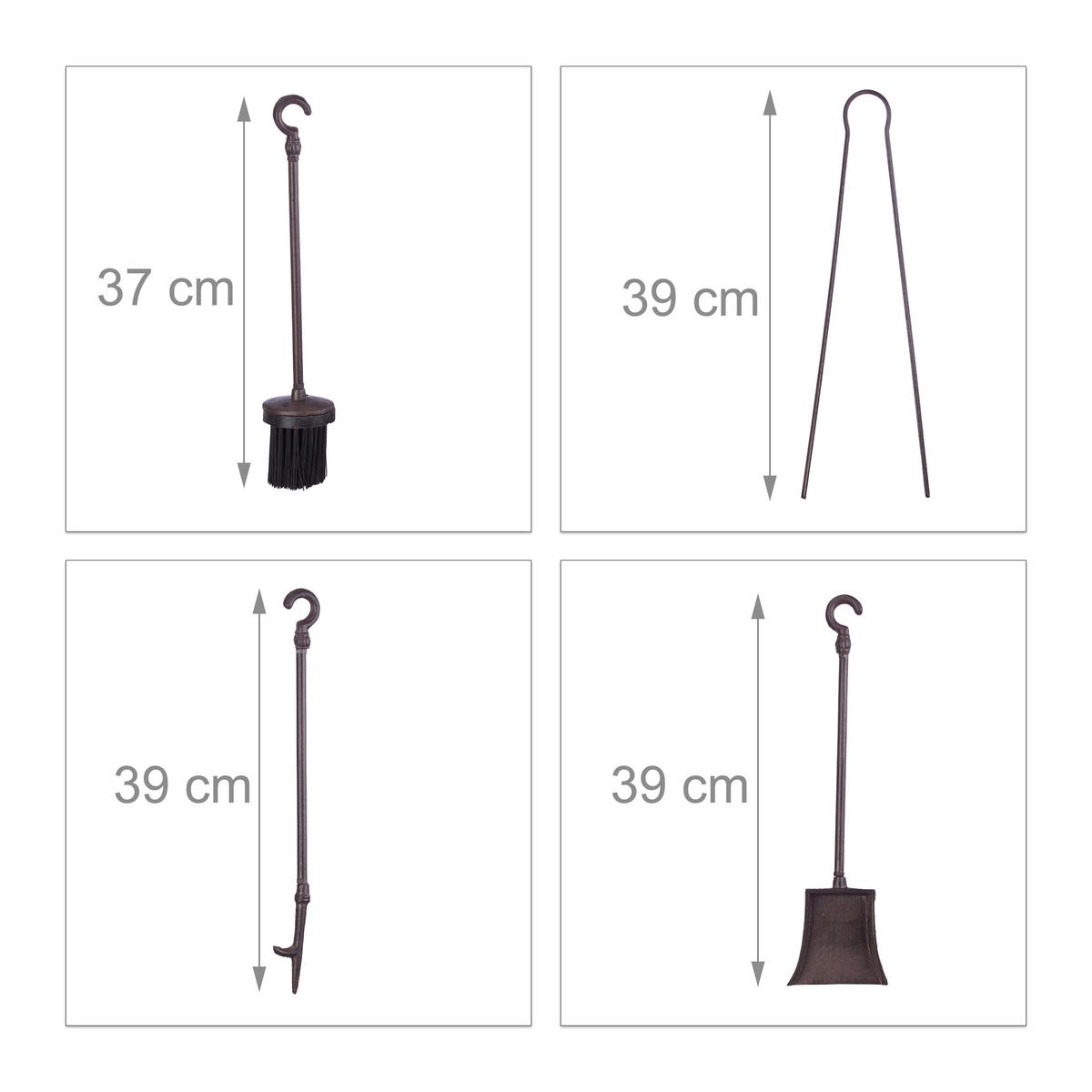 KAMINBESTECK 5-teilig - Braun, Metall (18/51/18cm) - Relaxdays