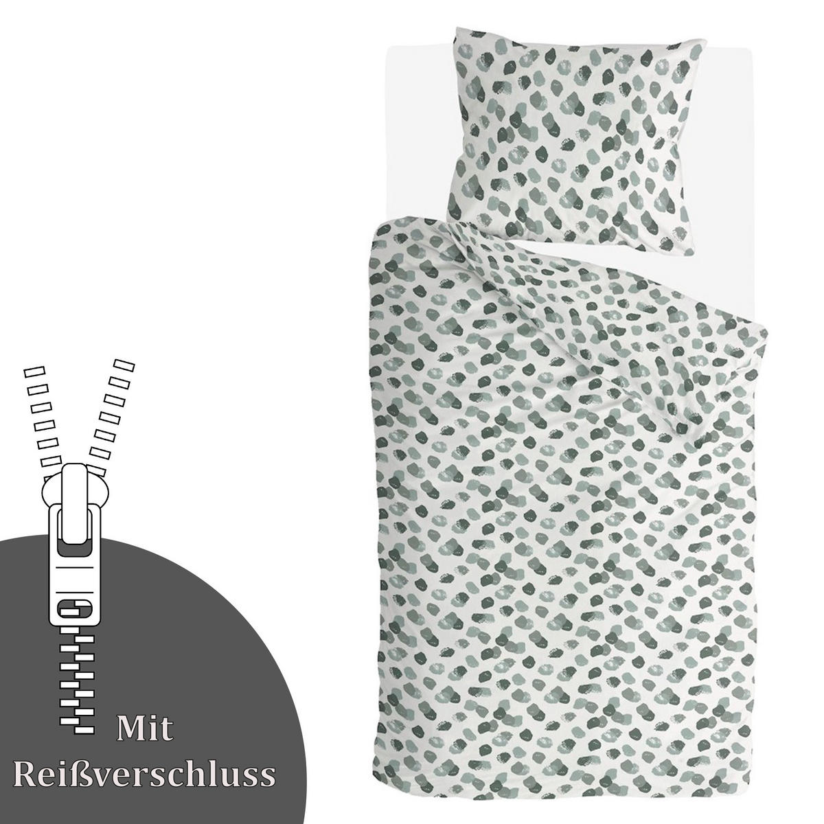 BETTWÄSCHE Byrklund 2-teilig 135x200/80x80cm Spotty Animal Green - Weiß, Naturmaterialien (135/200cm)