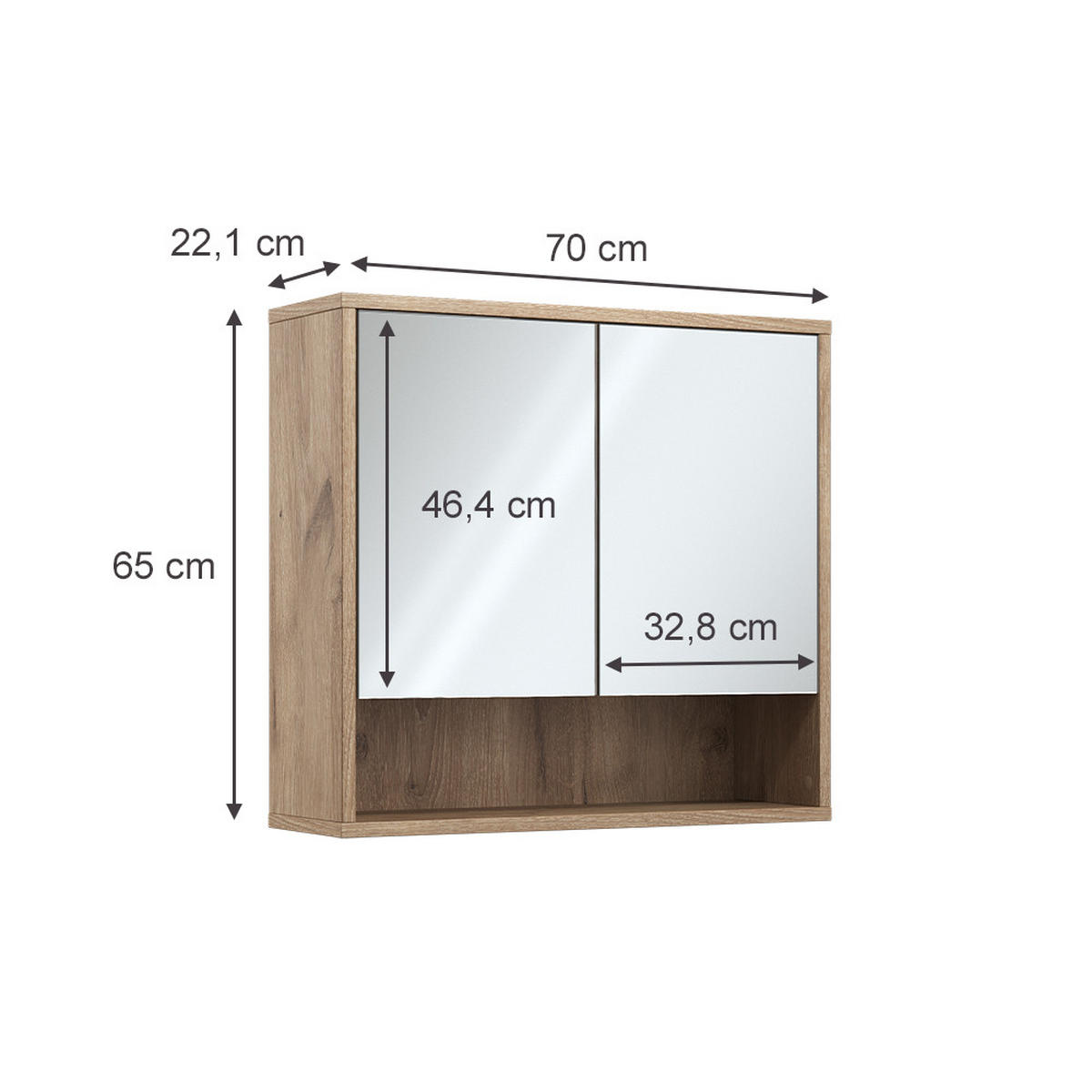 BADSPIEGELSCHRANK Eliza Viking Oak 70 x 65 cm mit 2 Türen - Eichefarben, Holzwerkstoff (70/65/22.1cm) - Vicco