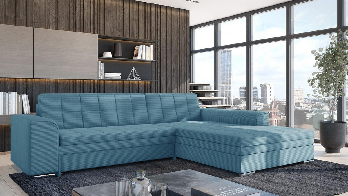 ECKSOFA Lusaka Mit Schlaffunktion - Hellblau, Holzwerkstoff/Textil (198/292cm) - Fun Möbel