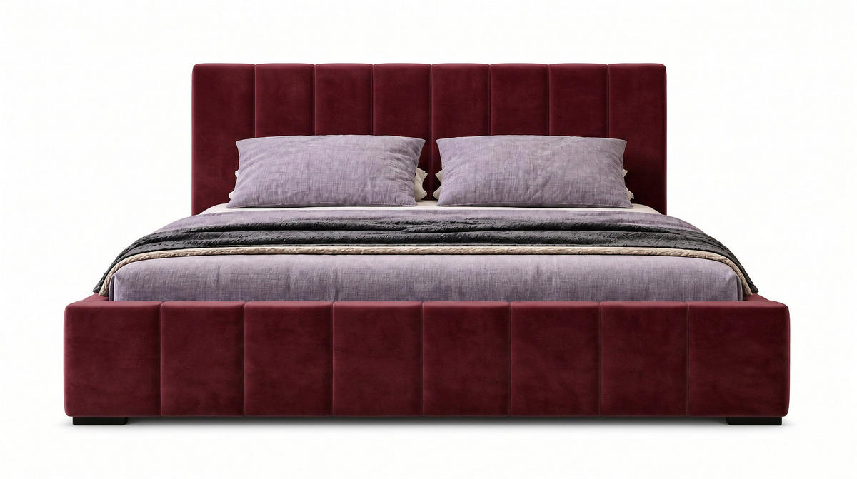 MARPUR Polsterbett NERO 180x200 cm mit Bettkasten und Lattenrost, Bordeaux - Chromfarben/Bordeaux, Holz/Holzwerkstoff (180/200cm) - Marpur