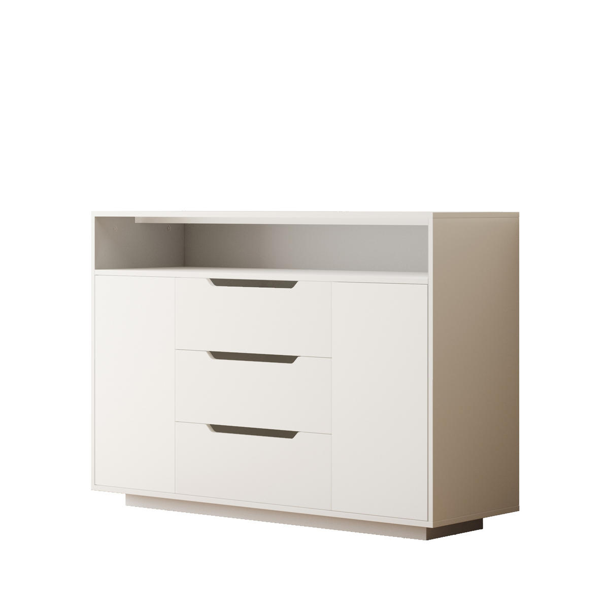 SIDEBOARD Offenes Regal Schubladen Türen Stauraum Metallführungen abgerundet - Weiß, Holzwerkstoff/Metall (120/85/40cm) - EVRYAE