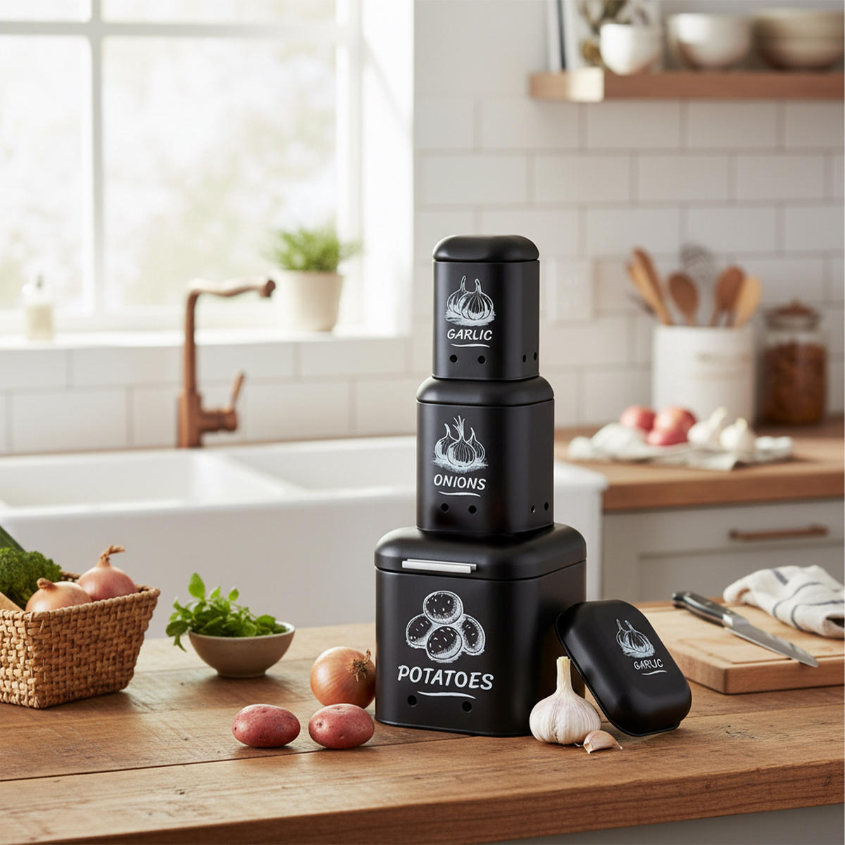 3XDÓZA na brambory - černá, kov - Relaxdays