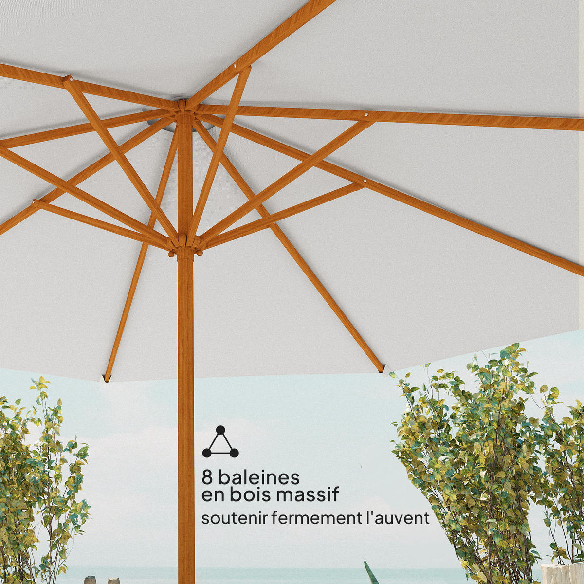 SONNENSCHIRM rund Ø270/250 cm DE-11501 Holz Beige - Beige, Textil (270/270cm) - ComfortXL
