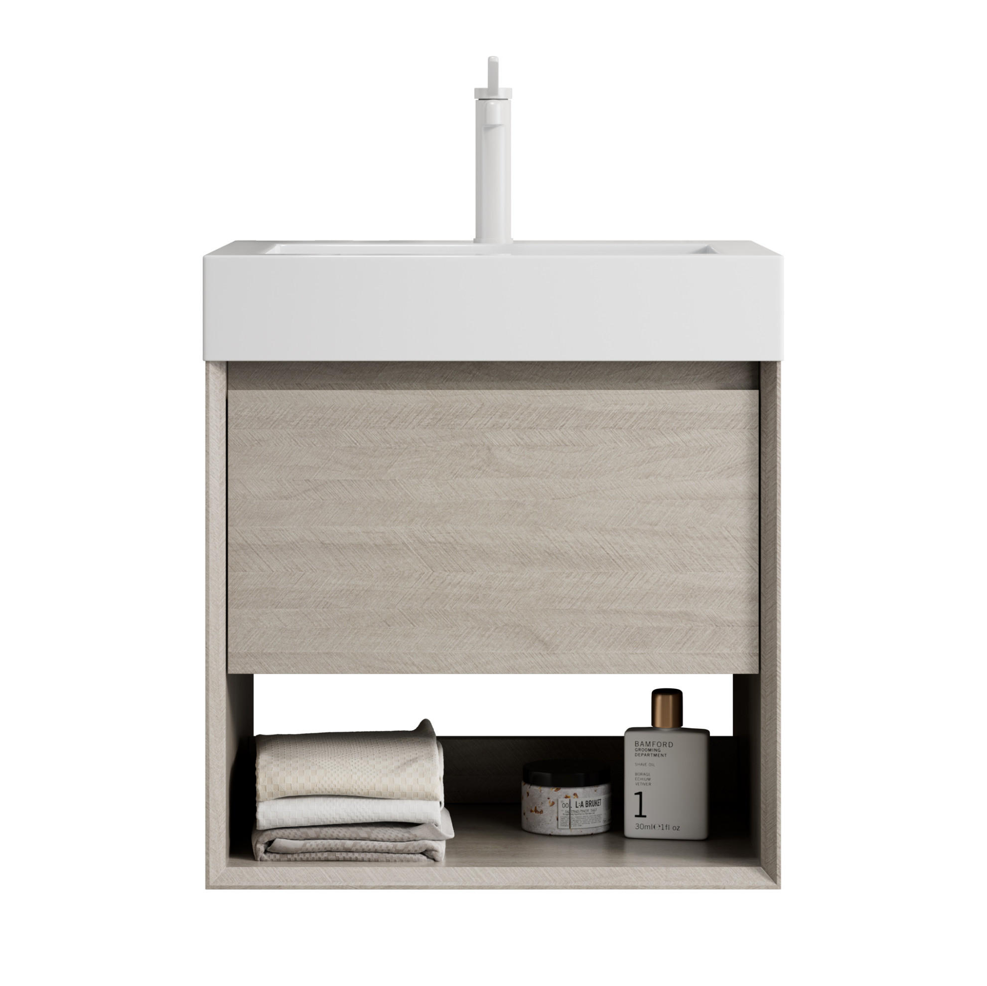 WASCHTISCHKOMBI 55 cm Eiche hell/Weiß aus Resin mit Soft-Close und Vormontage - Creme, Kunststoff (55/60/46cm) - OKMYHOME