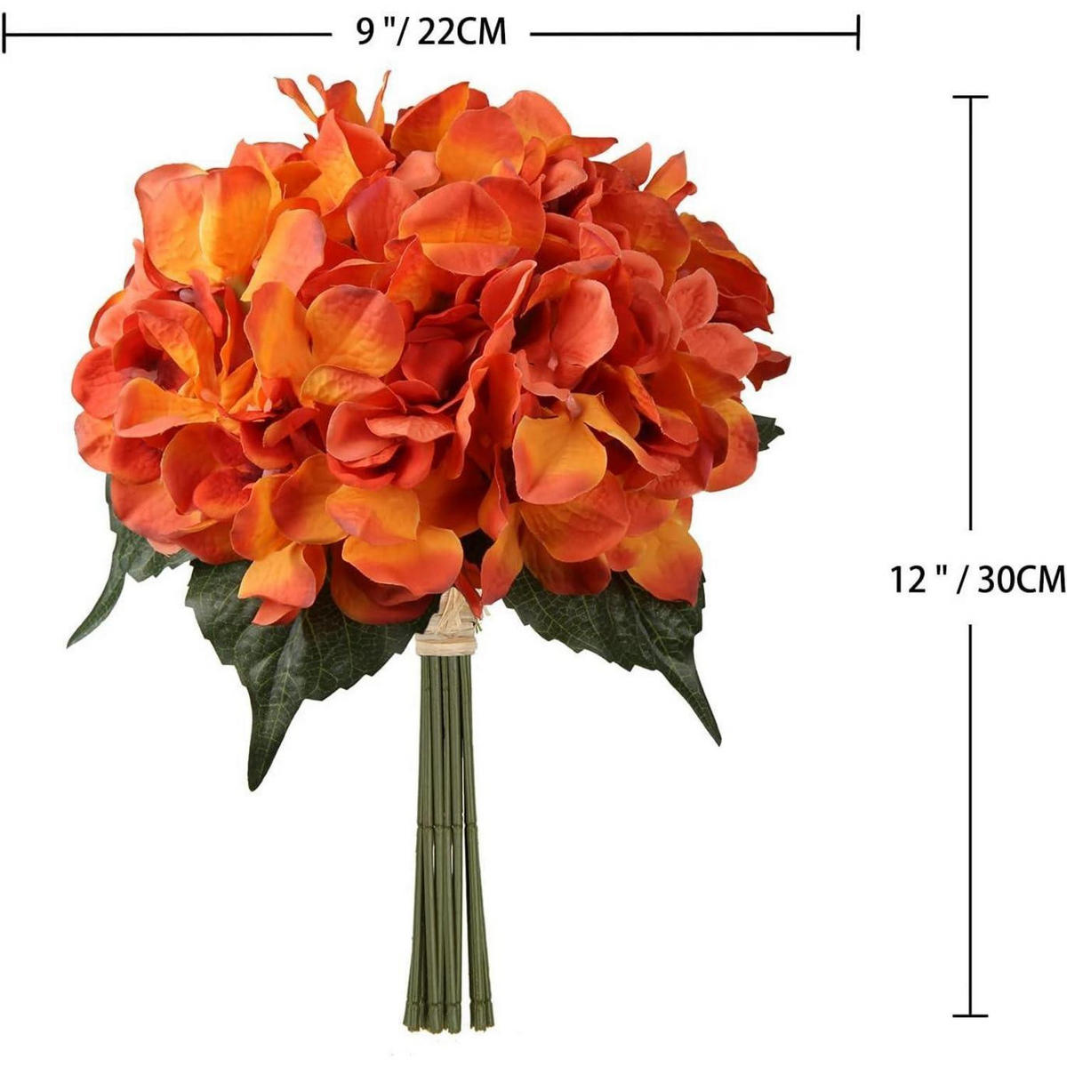 KUNSTBLUME Hortensien 9 Köpfe Dark Orange - Orange, Textil (10cm)