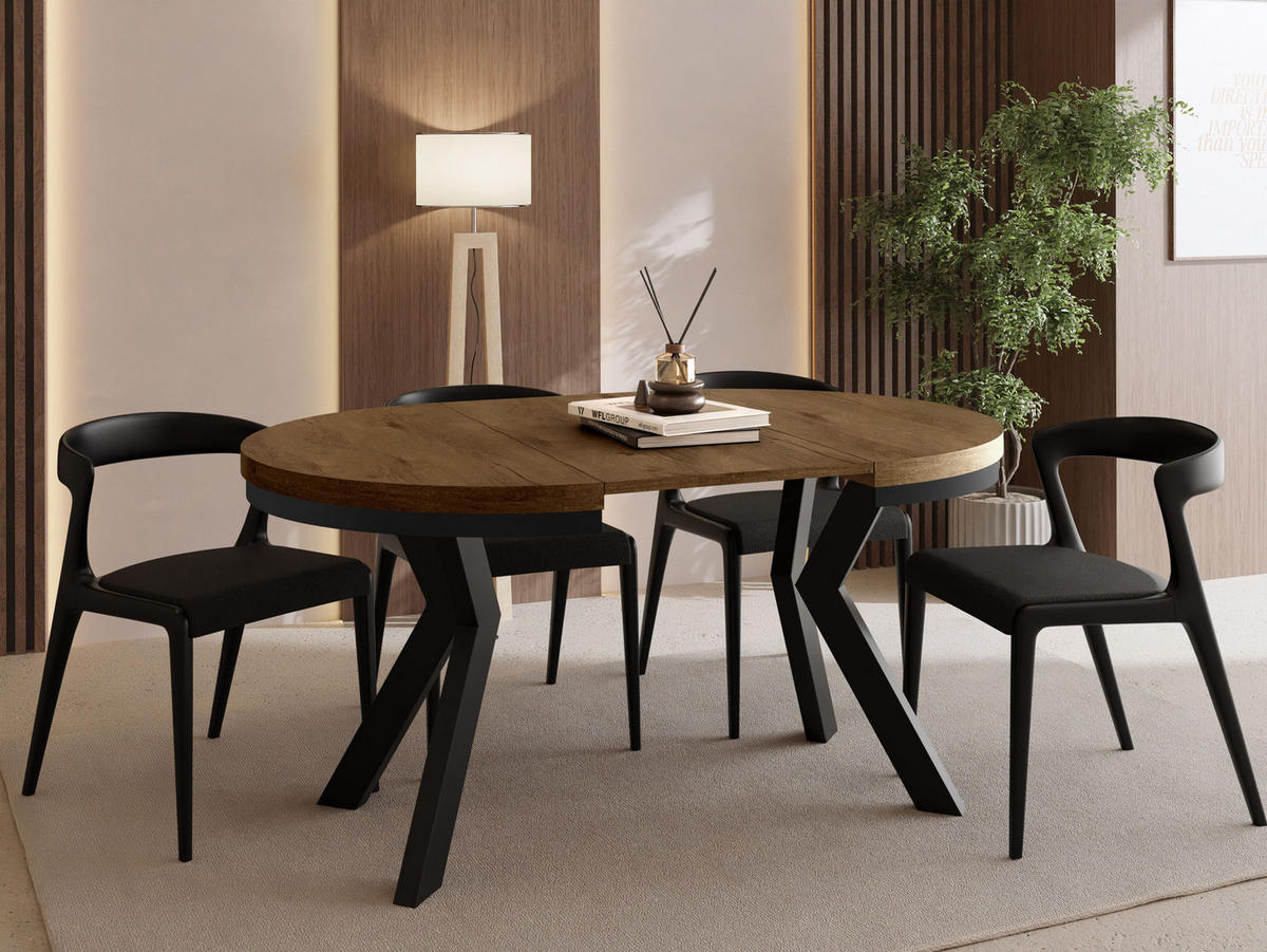 ESSTISCH Savio Neo rund ausziehbar verlängerbar, Eiche Braun Rustikal 80-130/80/77 cm - Alteiche/Schwarz, Holz/Holzwerkstoff (80/80/77cm) - WFL GROUP