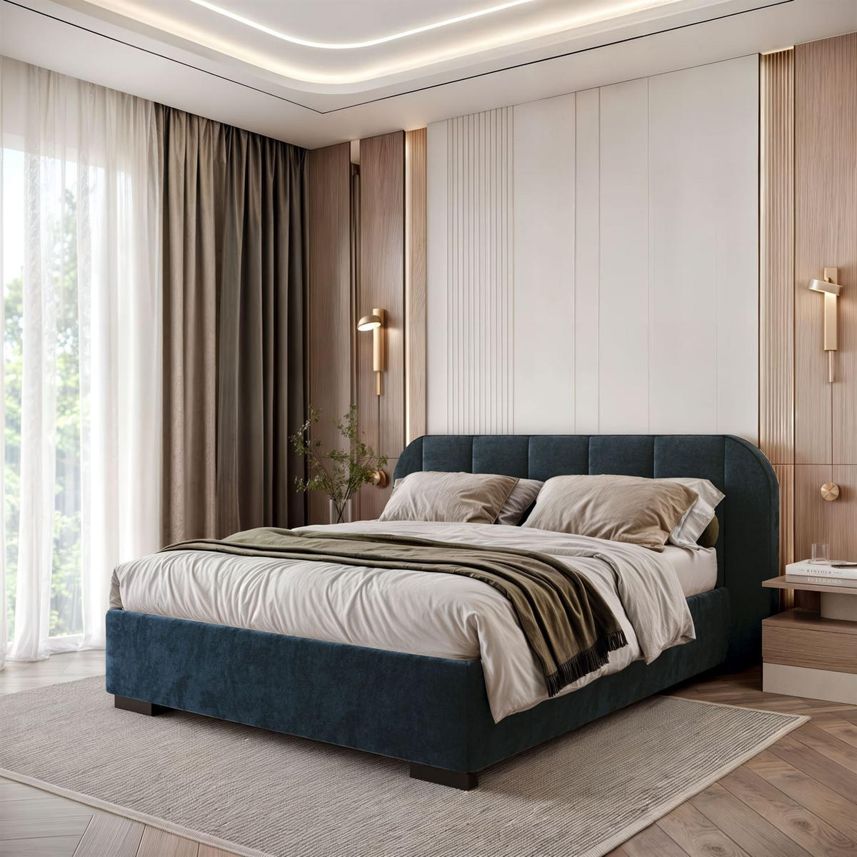 BETT AMARA 140x200 gepolstert mit Stauraum und Lattenrost, Royal Velvet 233 - Blau, Textil (140/200cm) - Lookway