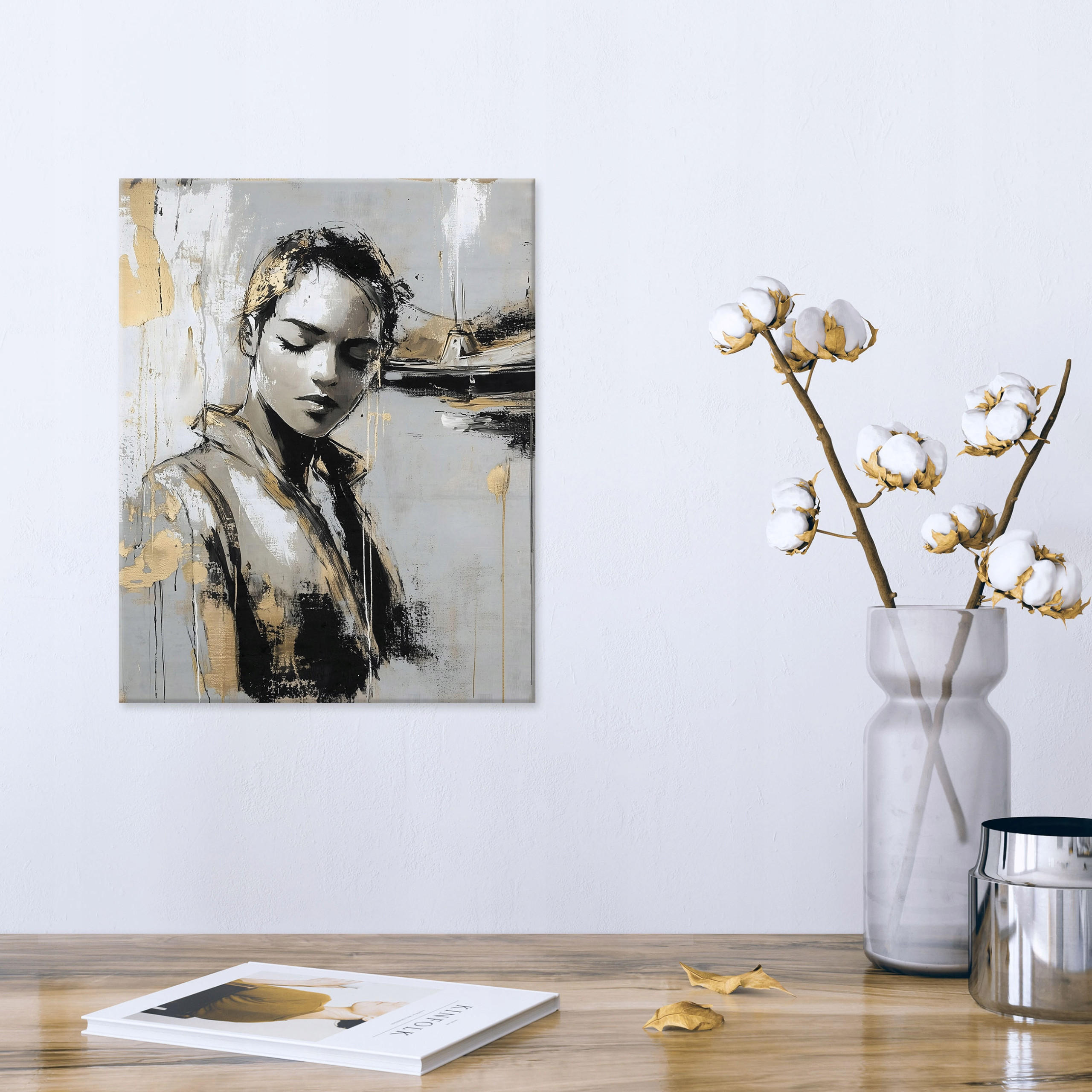 LEINWANDBILD Abstrakt Frau Modern Bilder Groß 120x80 - Goldfarben, Holzwerkstoff (80/120cm) - Wallarena